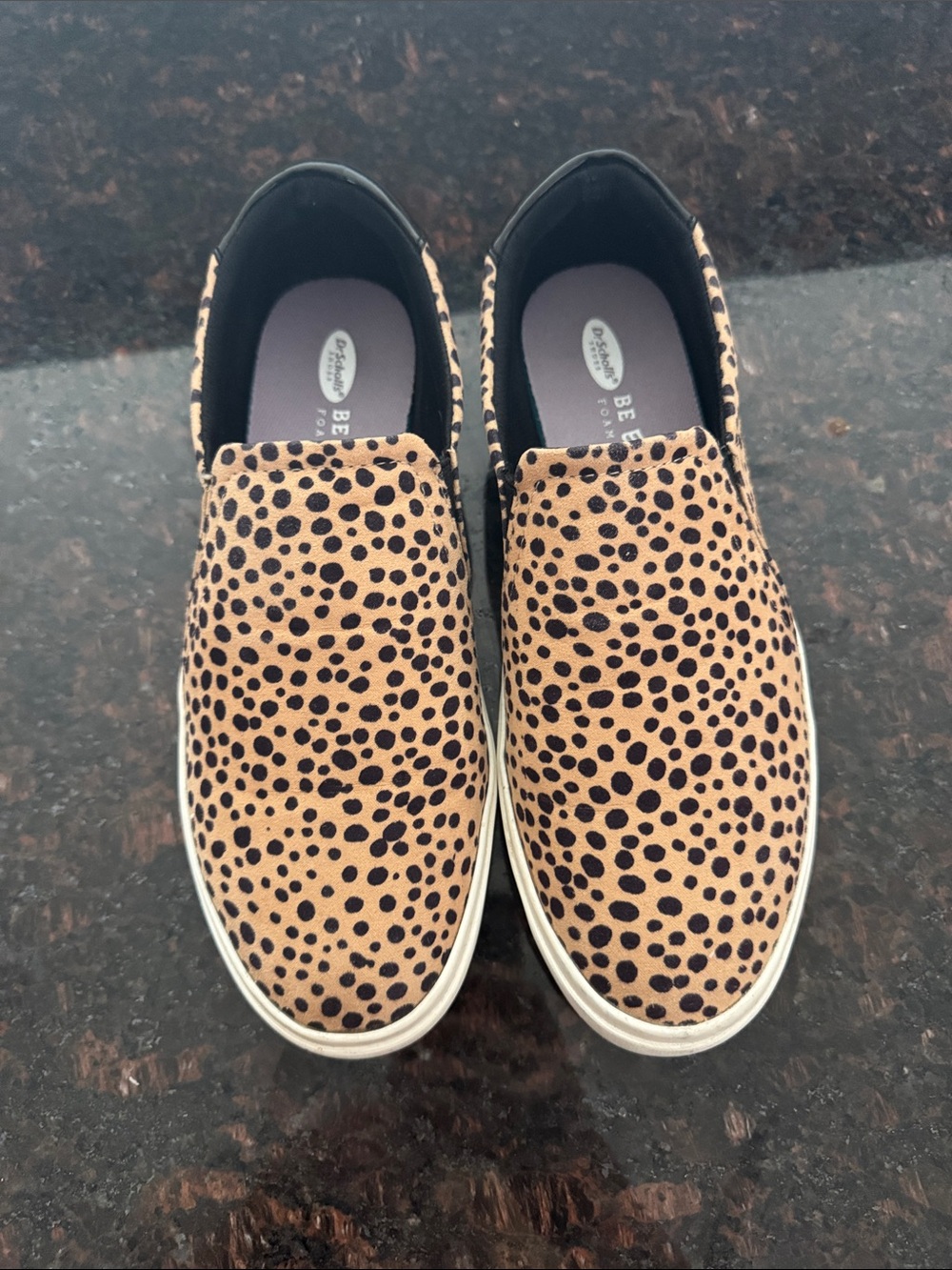 Dr Scholls Be Energized Tan and Black Cheetah Slip-On Sneakers